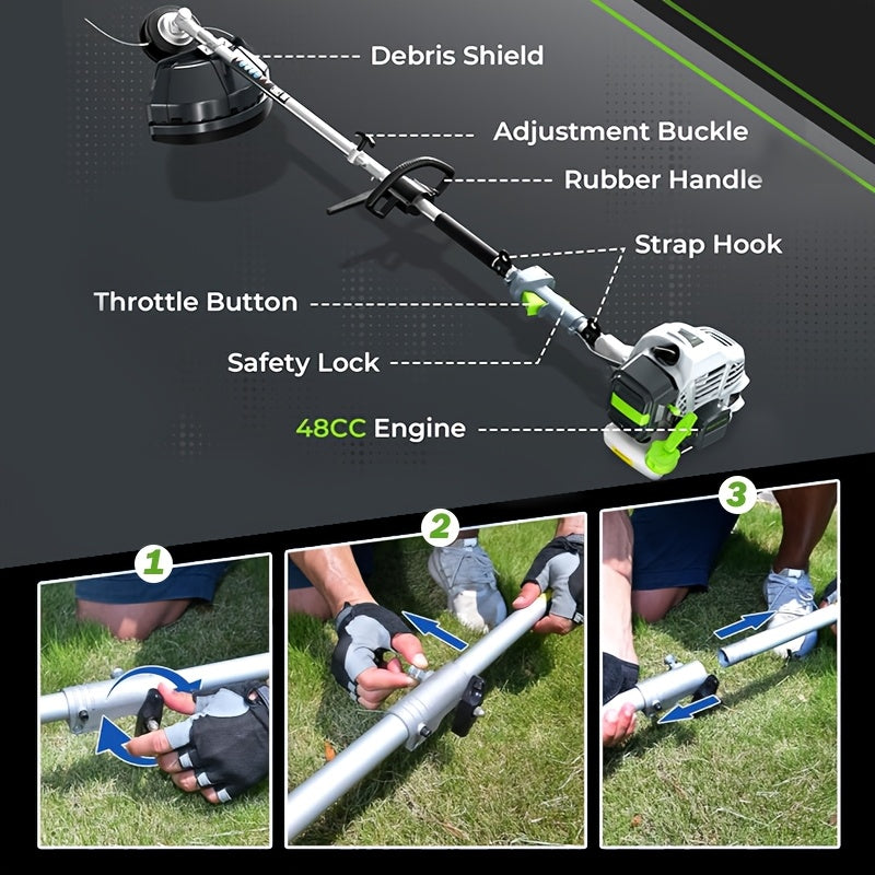 48Cc High-Powered Gasoline Lawn Mower, Versatile 3-In-1 Mower, Ideal for Gardens And Yards, Efficient Lawn Maintenance And Weeding