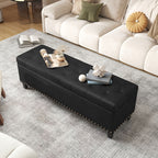 51-Inch Storage Ottoman Bench, Upholstered End of Bed Ottoman Bench with Storage and Seating, Large Faux Leather Bench for Foot Rest in Bedroom, Living Room, Entryway, Hallway