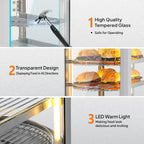 5-Tier Food Warmer Pizza Warmer Countertop, Food Warmer Display Pretzel Warmer with LED Lighting Removable Shelves Glass Door, Pastry Display Case for Buffet Restaurant Cafe, 110V 800W