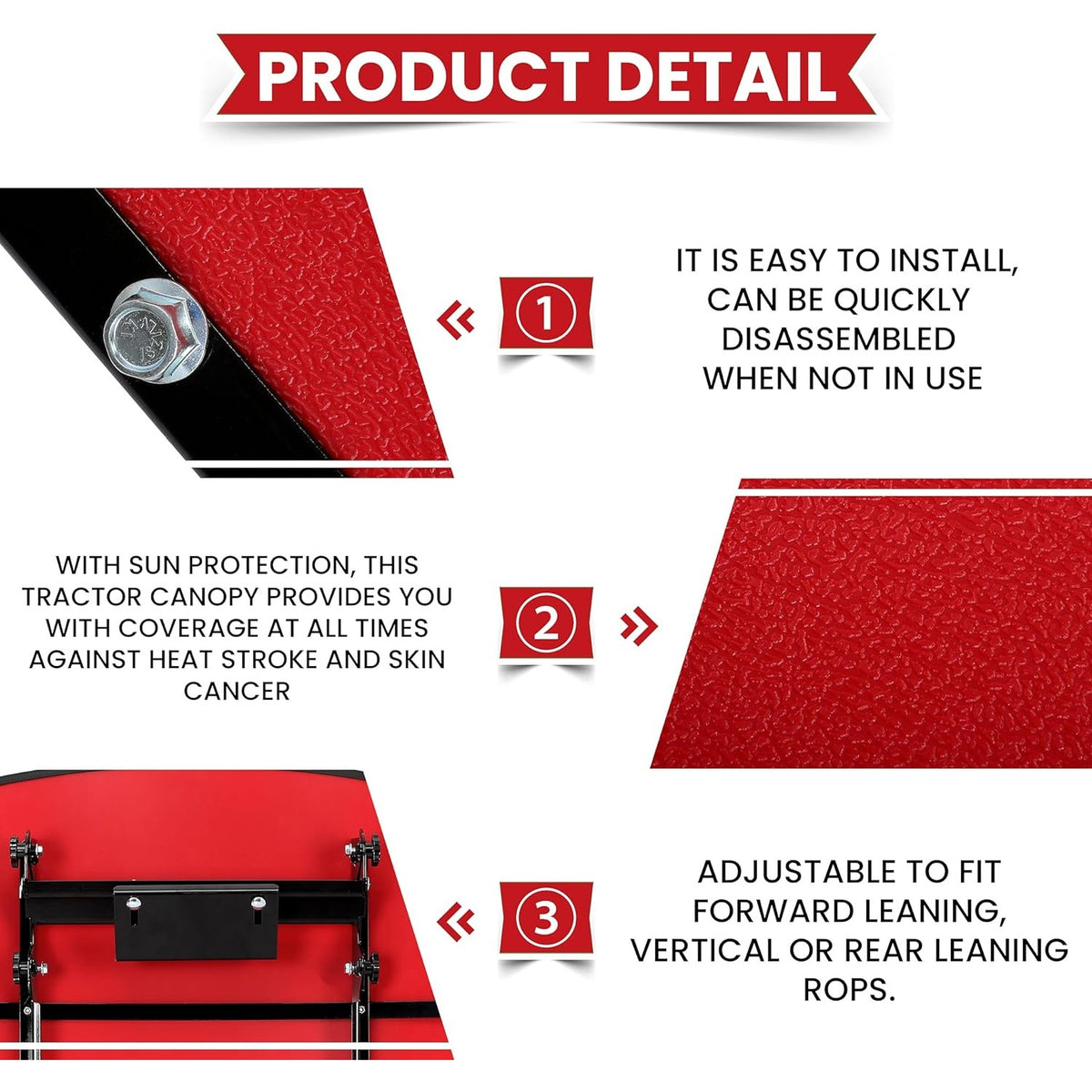 Tractor Canopy Compatible with All ROPS 48-3/8" X 48-3/8" Equipped Tractors and Mowers with a 2" x 2" or 2" x 3" ROPS (Will Add About 4'' to The Height of The Tractor, Red/Orange/Green/Wthite)