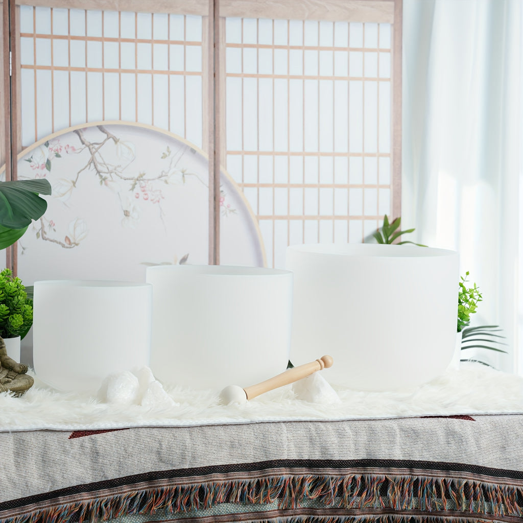 7-11Inch Quartz Crystal Singing Bowls Set of 3 Pure White for Mindfulness Meditation Yoga Sound Bowls with Case And Mallet