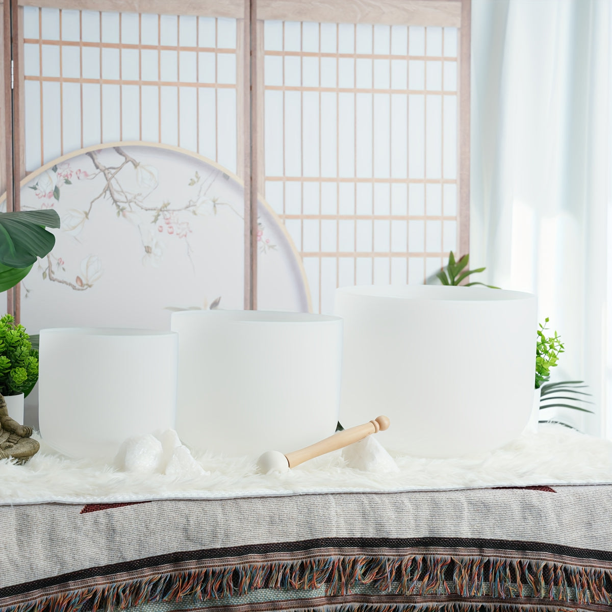 7-11Inch Quartz Crystal Singing Bowls Set of 3 Pure White for Mindfulness Meditation Yoga Sound Bowls with Case And Mallet