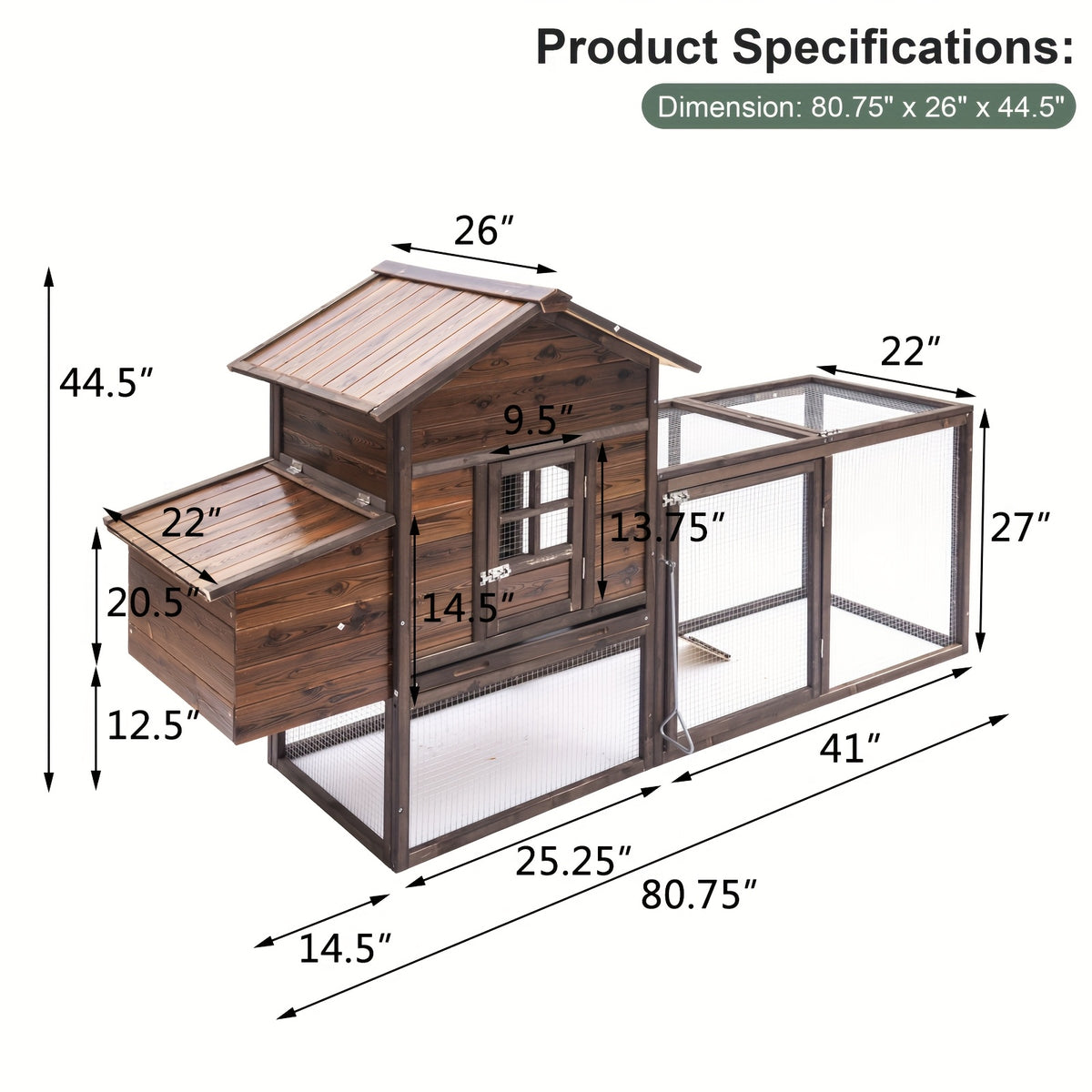 80" Wooden Chicken Coop with Nesting Box & Removable Tray – Spacious Outdoor Poultry Hutch for Chickens, Ducks, and Small Animals, Perfect for Backyard Farming