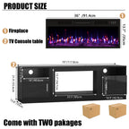 70“ Fireplace TV Stand with 36" Electric Fireplace Up to 80" TVs, Led Entertainment Center with High Glossy Doors, Modern Wood Media TV Console for Living Room