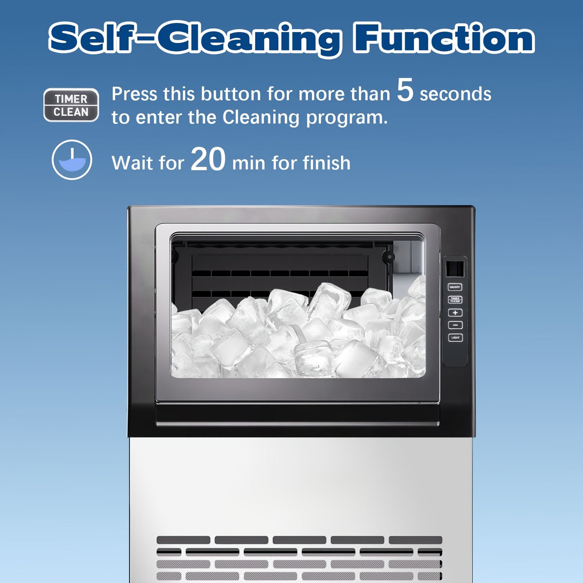 110 Lbs/24H Commercial Ice Maker, 36 Cubes/11mins, 13 Lbs Ice Storage Capacity, Counter Ice Maker Self Cleaning, 24 Hour Timer Stainless Steel Freestanding Ice Maker Machine