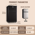 WANAI Double Door Small Refrigerator with Freezer, 3.5/4.5/5.0 Cu.Ft Small Fridge with 7 Level Adjustable Thermostat & Removable Shelves, Mini Refrigerator for Kitchen Apartment And Office, Silvery