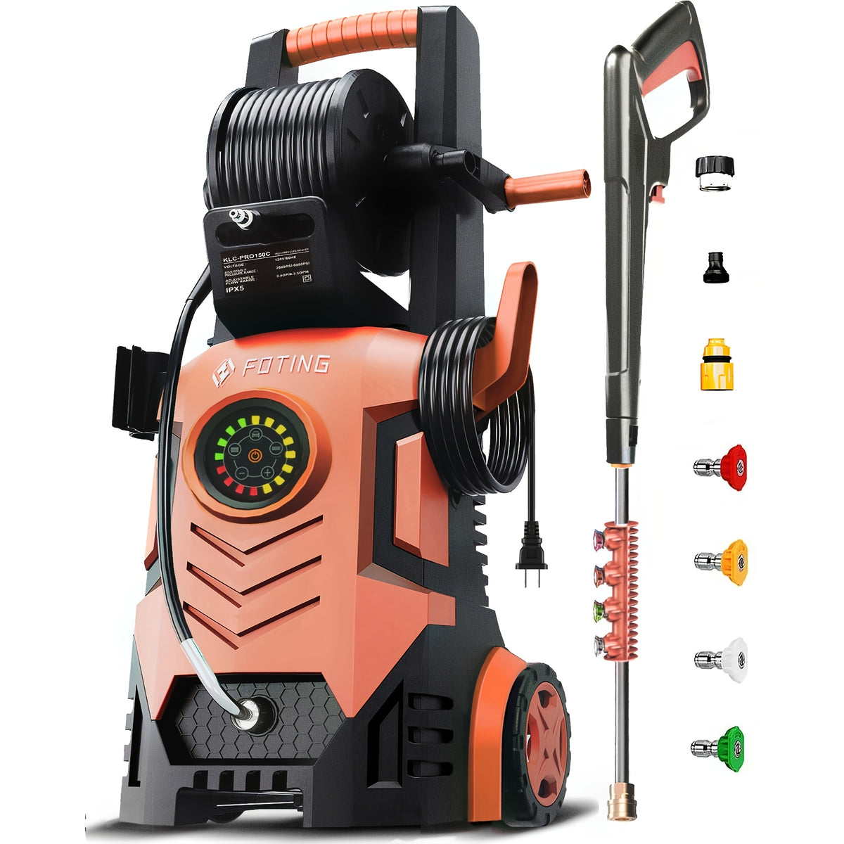 2026new Pressure Washer 5000PSI 2.4GPM-3.6GPM with Adj-8-Level Touch Screen, 34" Tall Power Washer, 4 Quick Connect Nozzles, Inlet Hose&Filterfor Cars/Fences/Driveways