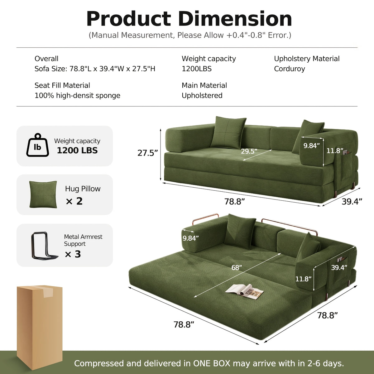 Futon Sets Convertible Floor Sofa Bed With Fixed-Shape Frame, King Size Floor Sleeper 5-in-1 Combination Modular Sofa, Modular Folding Mattress Couch For Living Room Bedroom Playroom