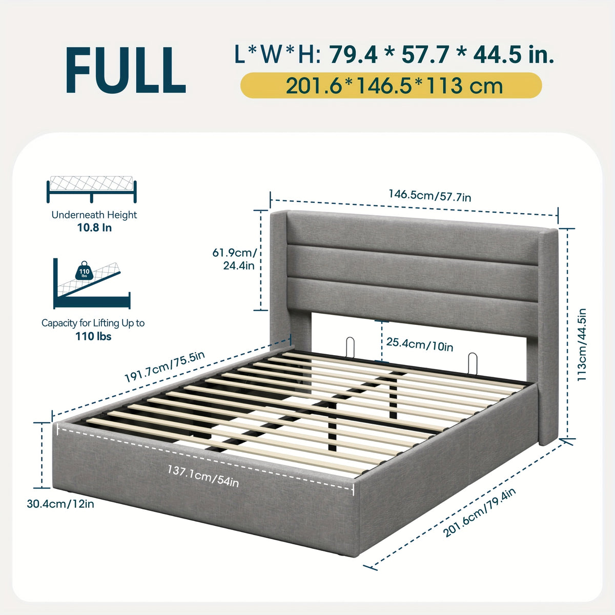 WEEWAY Lift Up Storage Bed, Modern Wingback Upholstered Headboard, Hydraulic Platform Bed, Wooden Slats Support, Heavy Duty Mattress Foundation, No Box Spring Needed, Easy Assembly, Full/Queen/King Size, for House Bedroom Furniture, Free Shipping