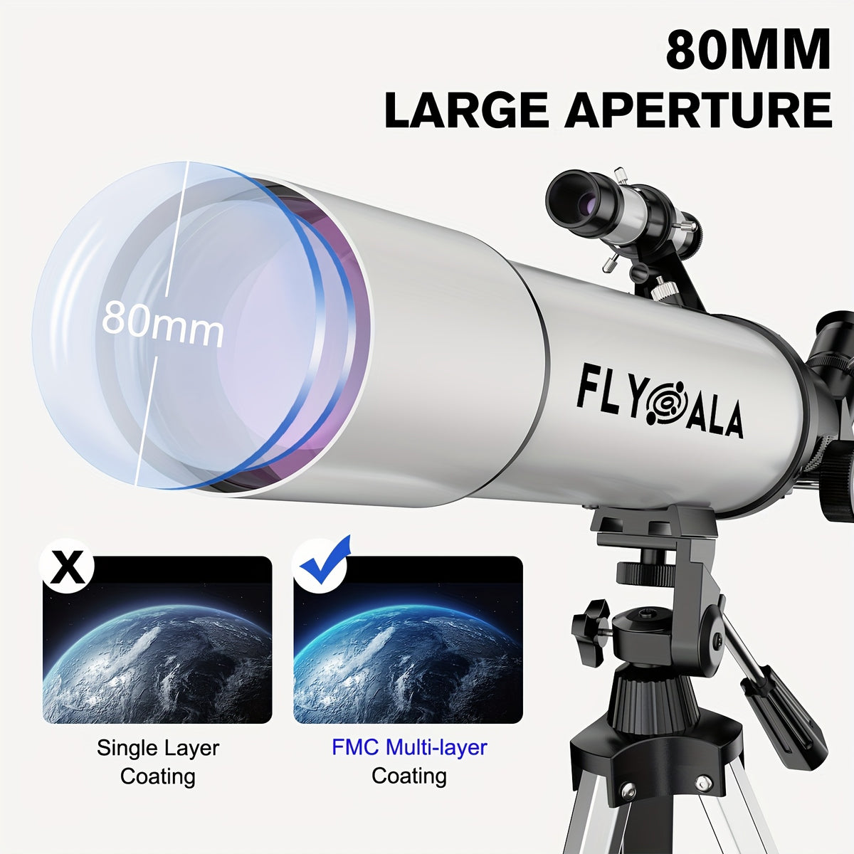 (30X-750X) Telescope for Adults High Powered, 80mm Aperture 600mm Focal Length Astronomy Telescope for Beginners, Astronomical Refractor Telescopes