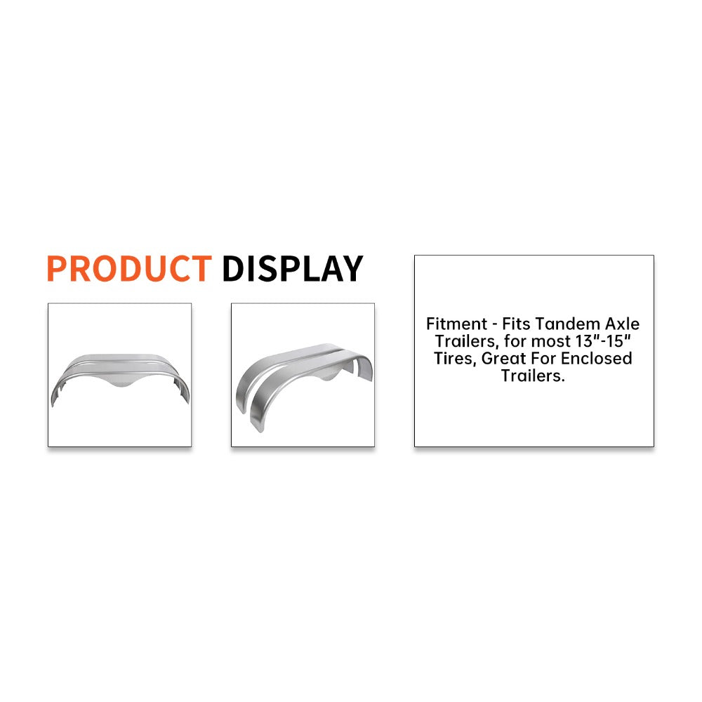 2Pcs Tandem Trailer Fender Double Axle Compatible with 13-15 Inch Wheels Teardrop Pair Enclosed Trailers 9" x 66" x 19.5" - Cold Rolled Steel (halloween & car accessories)