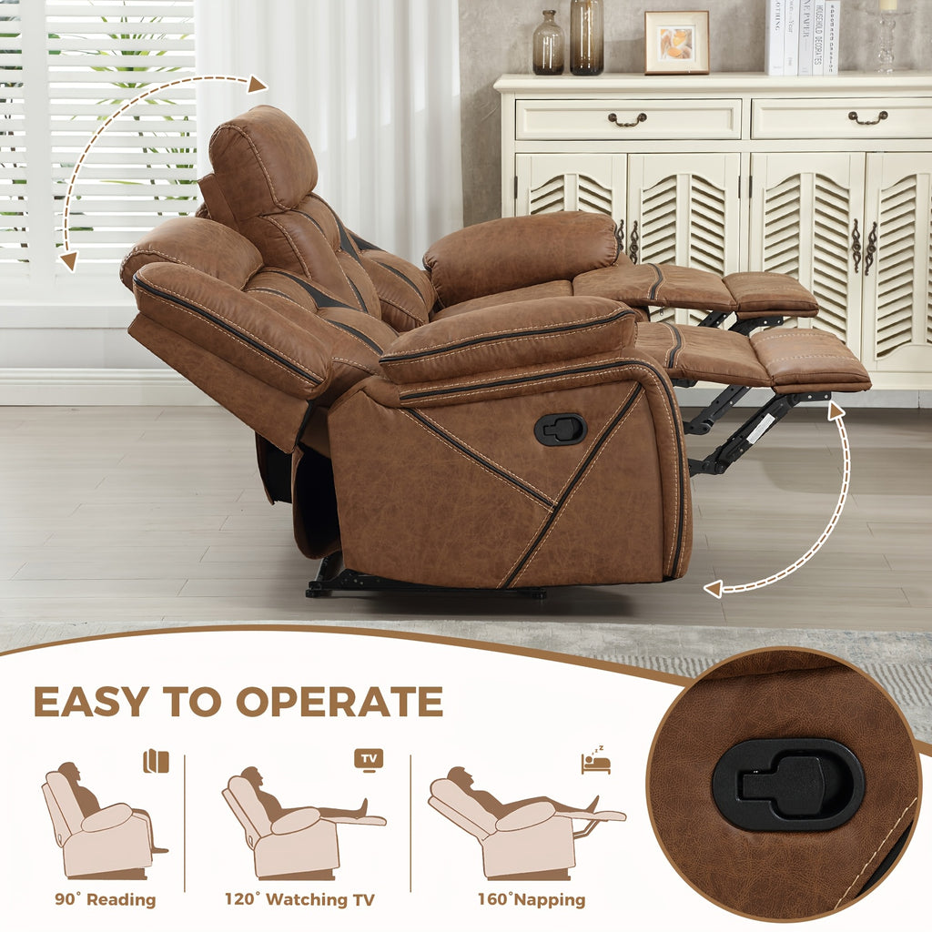 Faux Leather Manual Recliner Set: 3-Seat Sofa, Loveseat, Recliner Chair for Living Room And Meeting Room