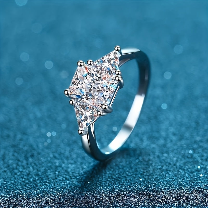 Moissanite Engagement Ring - 3 Carat Single Stone, 925 Silver Inlaid with Synthetic December Birthstone, Suitable for Christmas, Wedding, Banquet, Festival, Holiday Style, Plated Jewelry Suitable for Anniversary, Christmas, Mother's Day Gift