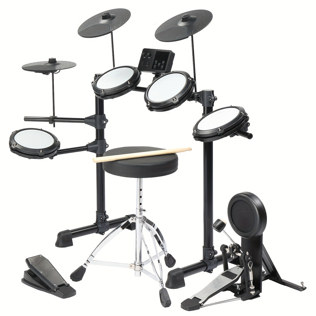 [Portable Electric Drum Kit] Glarry Electric Drum Set With Quiet Mesh Pads & Cymbals - 150-Sound Drum Module, Headphones/Drumsticks Included Suitable For Beginners, Portable Electric Drum Kit For Practice, Birthday Gift For &, No Box/