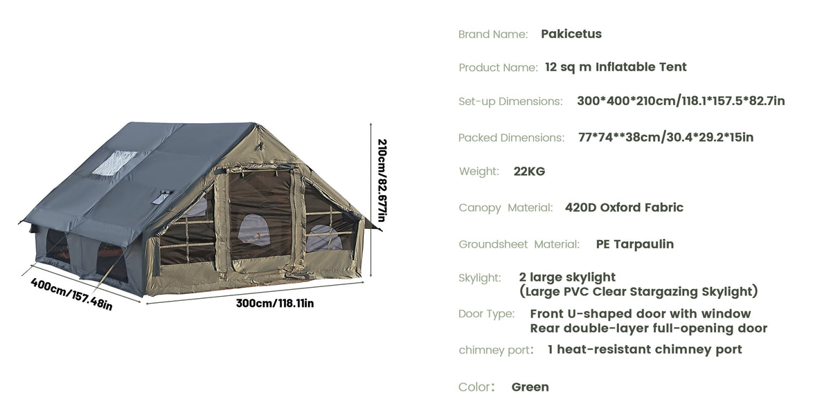 PAKICETUS Premium Inflatable Camping Tent For 4-6 Person, Summer Glamping With Quick Air-Flow & Breathable Mesh, 4 Season All-Weather Shelter, Luxury Large Air Tent With Manual Pump, Easy Setup Heavy-Duty Windproof Family Outdoor House