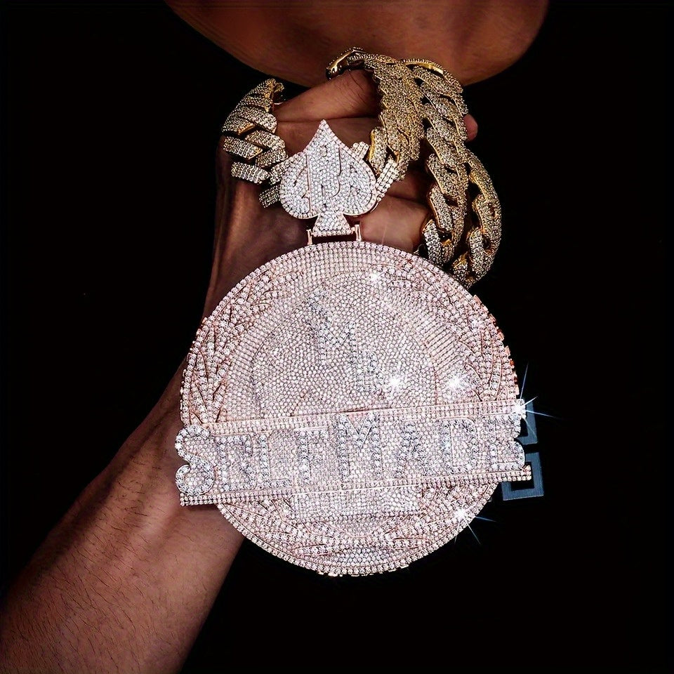 925 Silvery Initials Pendant, Hip Hop Men'S Pendant - Name/ Logo Jewelry, Hip Hop Champion Style Medal Design, Birthday/ Halloween/ Christmas Gift, Suitable for Men - Compatible Deluxe Chain