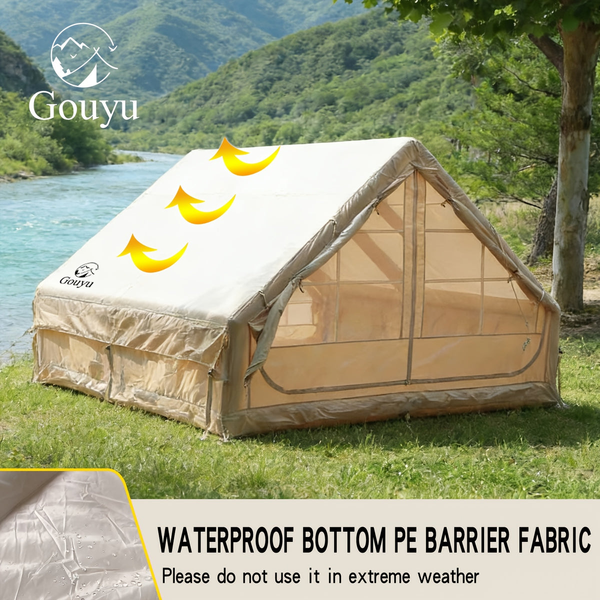 6.3/12 Square Meter Luxury Inflatable Tent, 4-6/8-10 Person All-Season Tent, Easy to Set Up