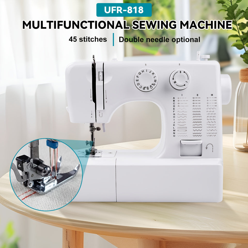 Electric Sewing Machine, 818 Mini Electric Sewing Machine 45 Stitches Household Multifunctional Sewing Machine US Plug