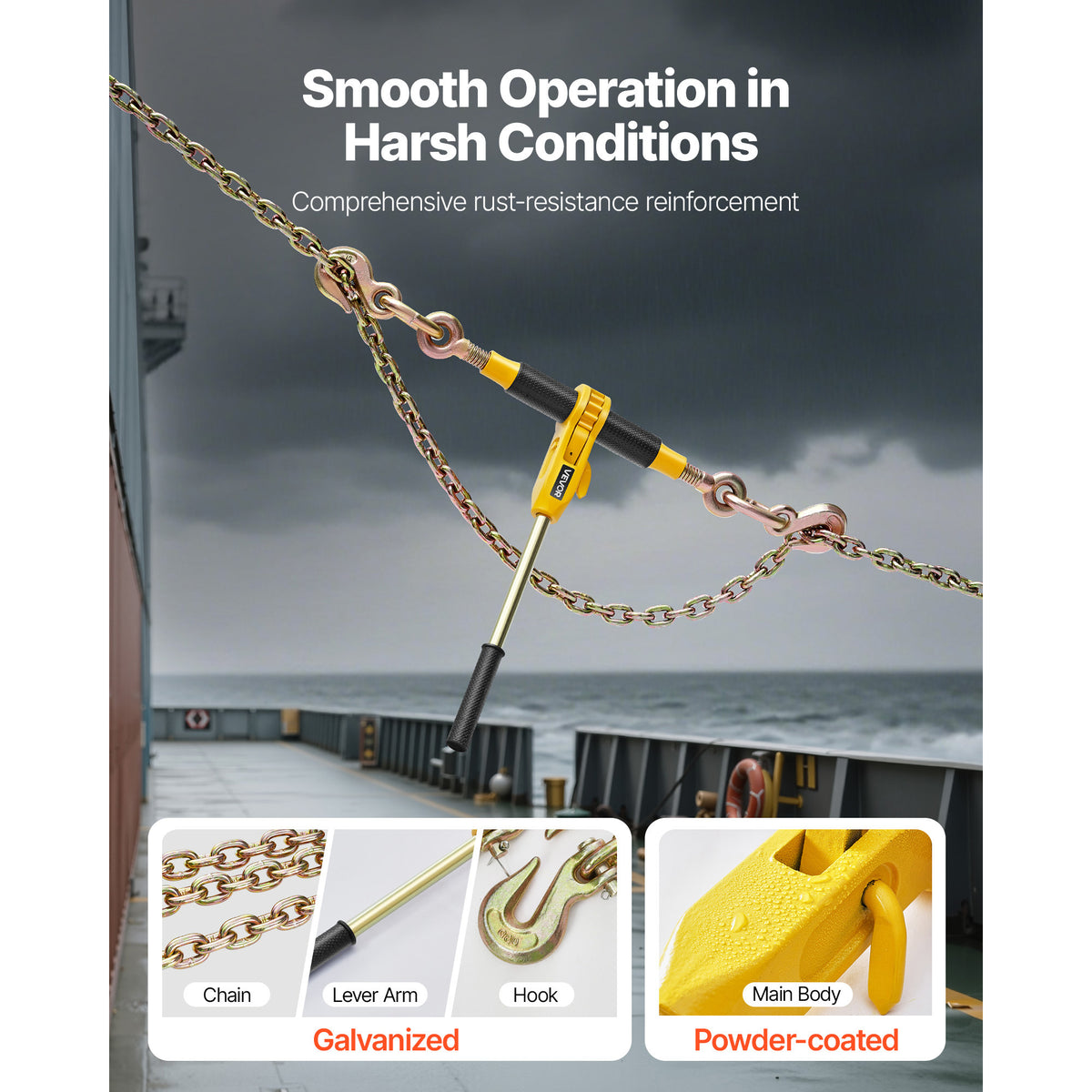 Ratchet Chain Binder Set for Hauling and Towing, VEVOR 8000 lb Working Load in a Four-Set Pack