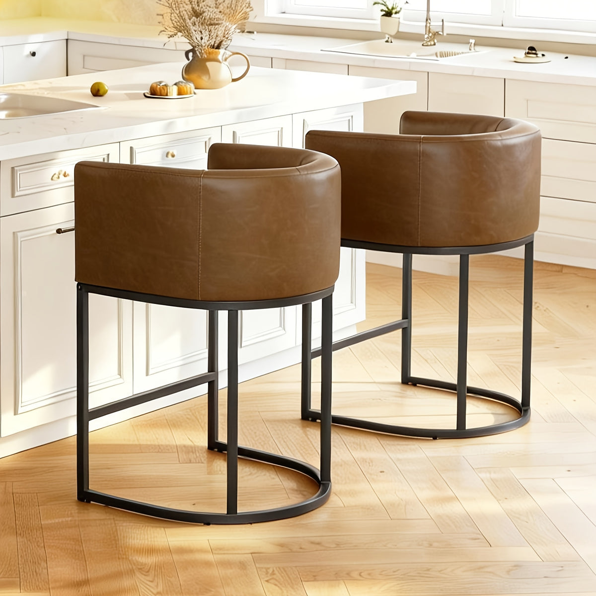Medieval Modern Style Upholstered Dining Chair, Barrel-shaped Backrest with Metal Frame - Linen Fabric, Easy-to-clean Surface, Seating, Dining Furniture, Living Room Furniture, Multiple Colors Are Available for Selection