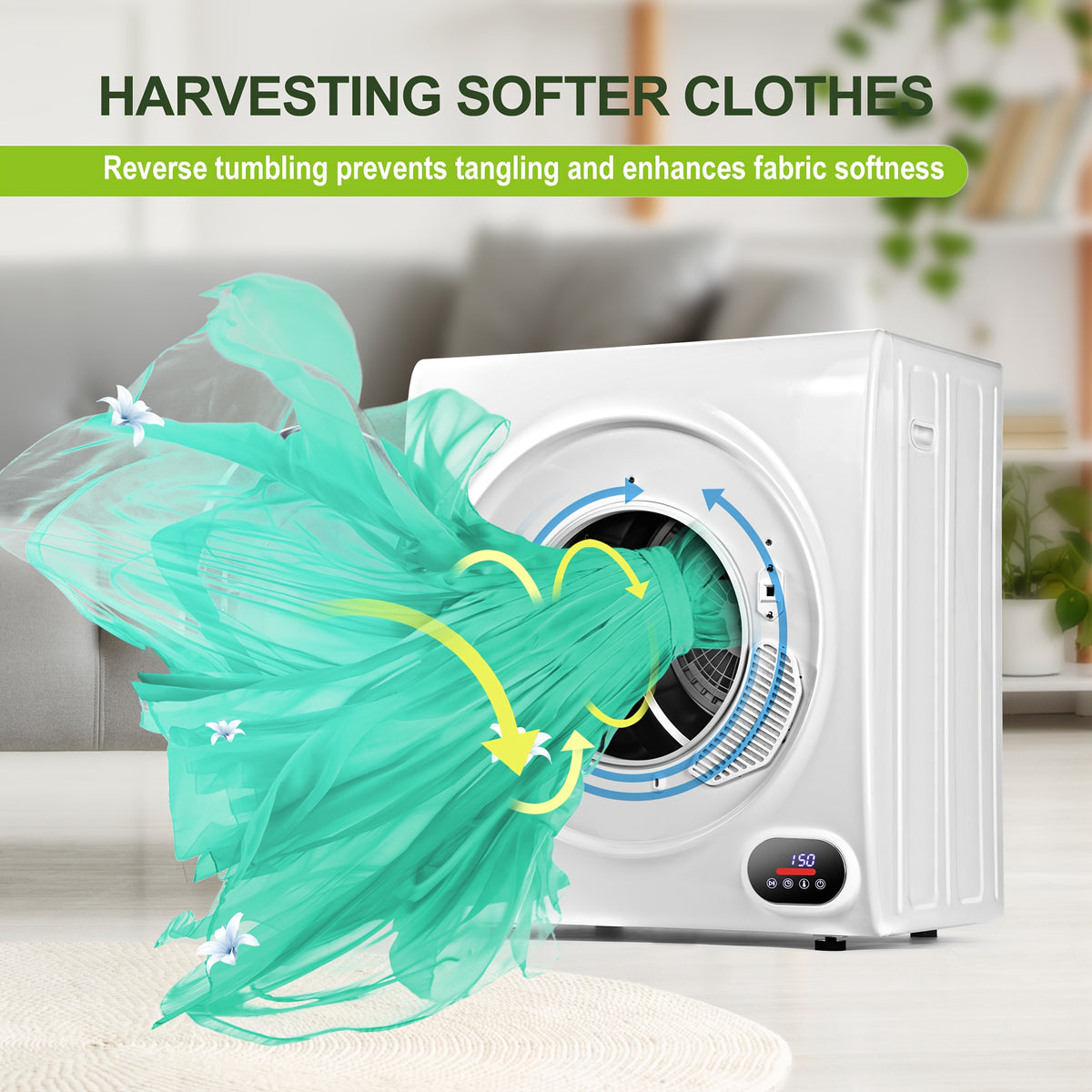 [Portable Dryer For Apartments] Compact Dryer 1.5/1.8/2.65 Cu. Ft. Portable Clothes Dryers With Exhaust Duct With Stainless Steel Liner Four Function Small Dryer Machine, Suitable For Apartments, Dorm, RVs, White