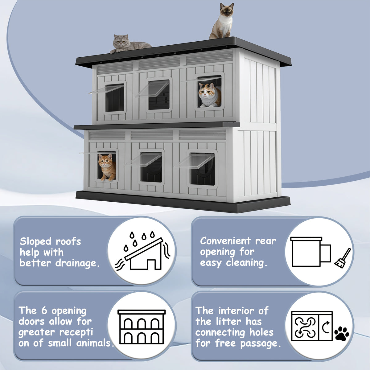 [For Indoor/Outdoor] Large -Weather Resin Outdoor Cat House - Double-Decker Suitable for Cats with Multi-Level Shelter, Assembly Indoor/Outdoor Use, Weatherproof for,, Balcony - Large Space Cat Shelter for Multiple Cats