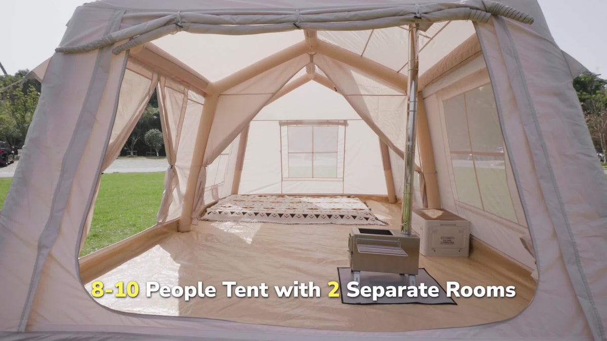 LILYPELLE 6-12 Person Ridge-Style Inflatable Camping Tent with Manual Pump, Large Mesh Windows And Curtain Divider, Four-Season Use, Easy Setup, Ideal for Groups And Families