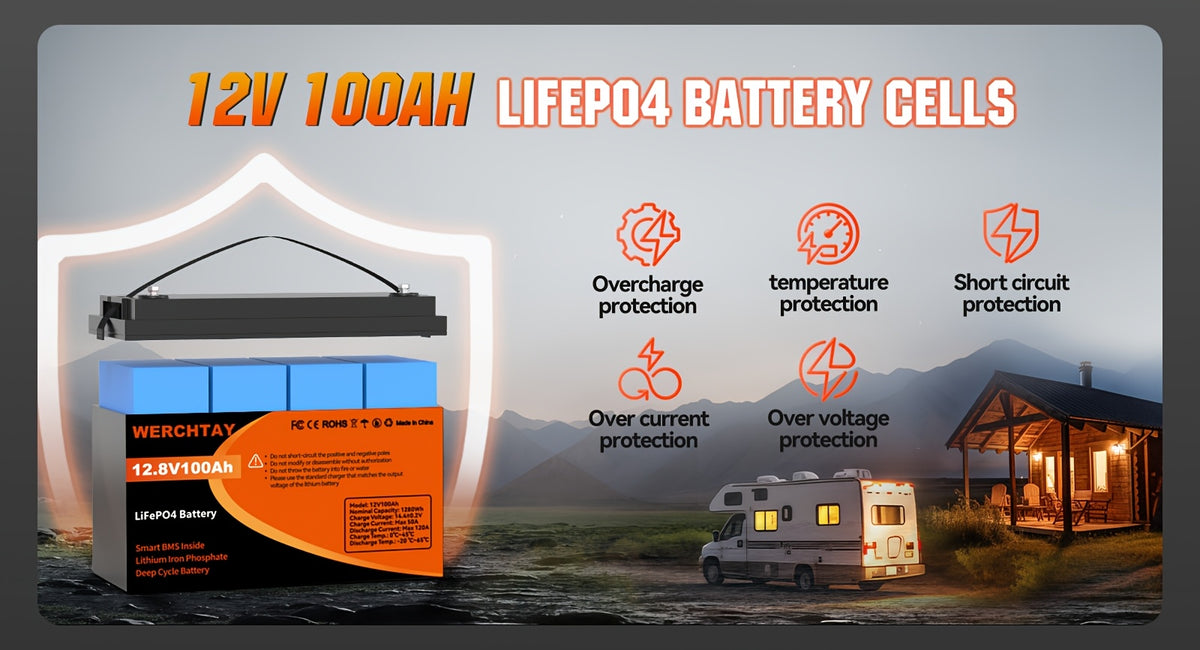 WERCHTAY 12.8V 100Ah/200Ah/300Ah LiFePO4 Battery Built-in BMS Rechargeable Lithium Battery With Up To 25000+ Cycles 1280Wh/2560Wh/3840Wh Higher Energy Density Perfect For Off-Grid, RV, Solar, Motorhome And Boats.--Summer Early Bird
