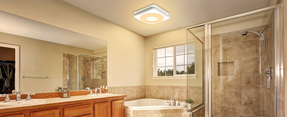 [3-in-1 Bluetooth Fan] SYVIO Bathroom Exhaust Fan with Bluetooth Speaker, 3-in-1, (100/150 CFM | 1.0 Sone Ultra-quiet)Dual Wind Speed, 30W High-efficiency Ventilation, Integrated 1300lm RGB Three-color Temperature LED Night Lighting (2700K/4000K/6500K) Mu