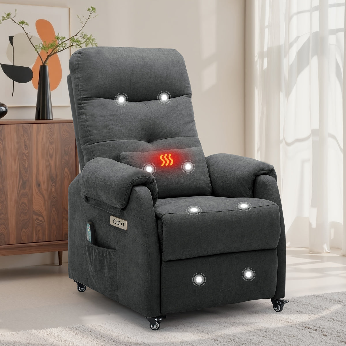 Electric Massage Recliner in Chenille with Heat for Living Room Seating and Holiday Gifting