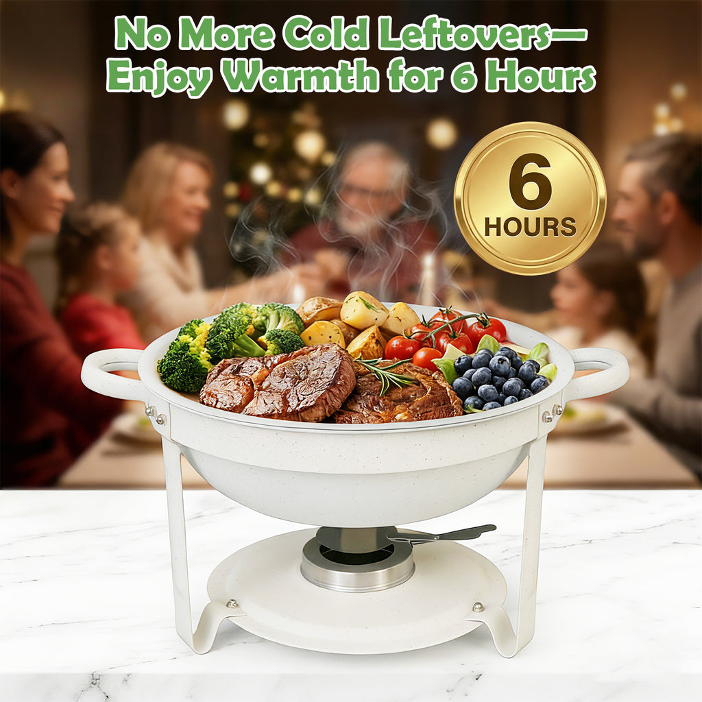 Chafing Dishes for Buffet of 1/2/4/6, 6QT White Chafing Dish Buffet Set Stainless Steel Chafer Set, Roll Edge Food Warmers for Parties, Wedding, Birthday, Church Events, Catering - Solely for Cooking