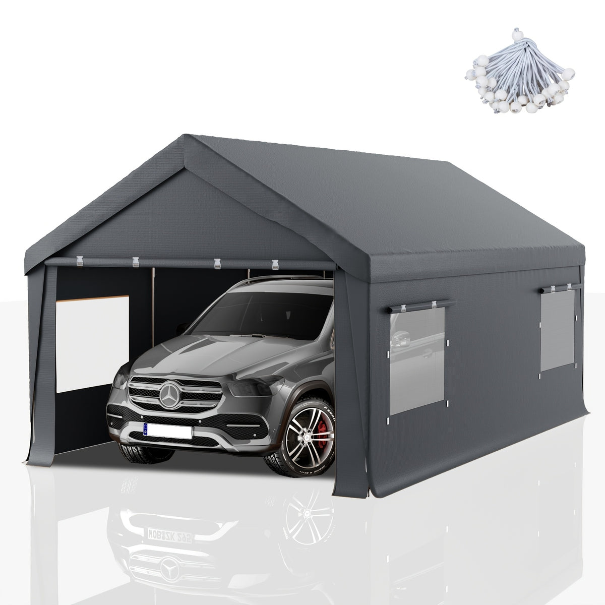 10x20ft Heavy Duty Carport Canopy with Removable Sidewalls, Portable Garage Tent with Roll-Up Windows & Doors, Car Port with All-Season Tarp for Cars, Boats, Trucks
