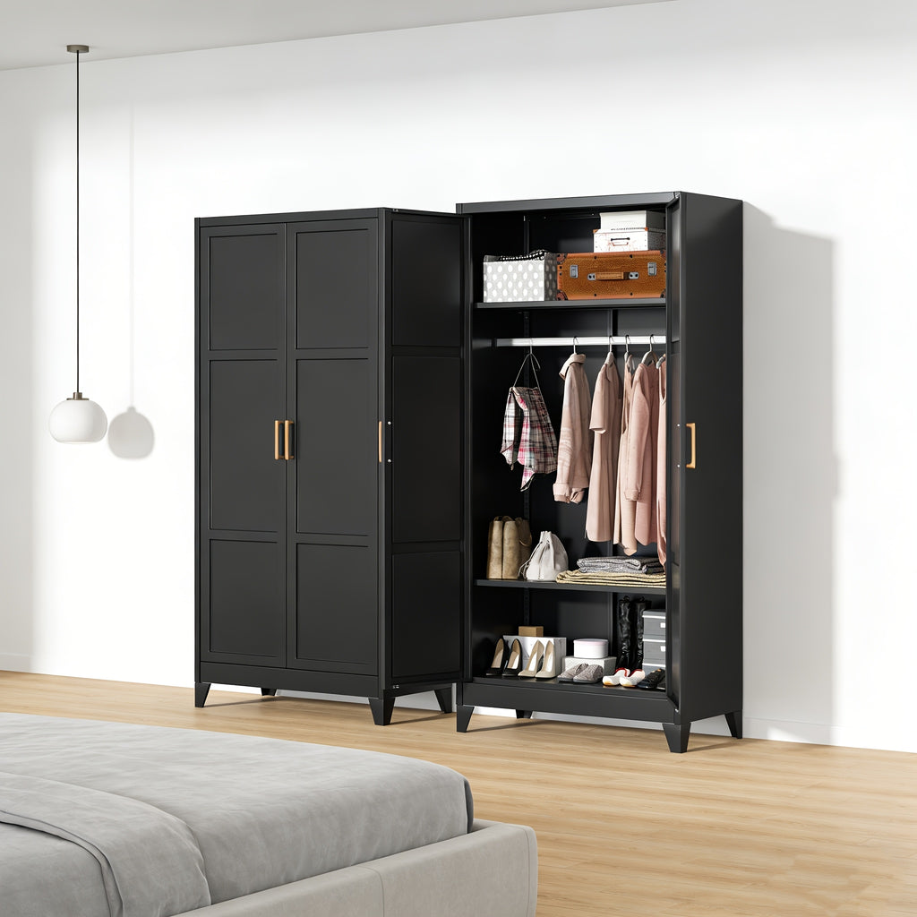 71" Tall Metal Wardrobe Cabinet, Closet Organizer With Hanging Rod, Heavy Duty Storage Cabinet For Home, Bedroom, Laundry Room, Office, Gym