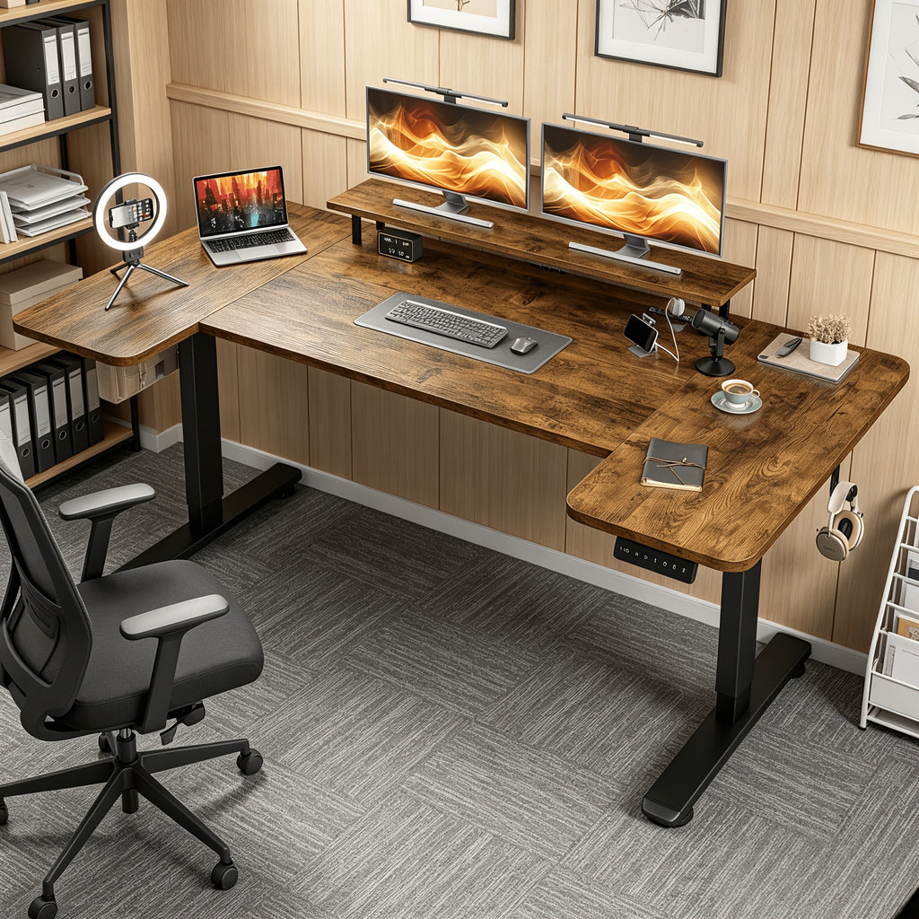 71 X 36 Standing Desk Electric Adjustable Height Desks, Home Office Desks with Cable Management, Monitor Stand, 2 Hooks, 5 Power Outlets, 3 Memory Adjustable Height Computer Desk