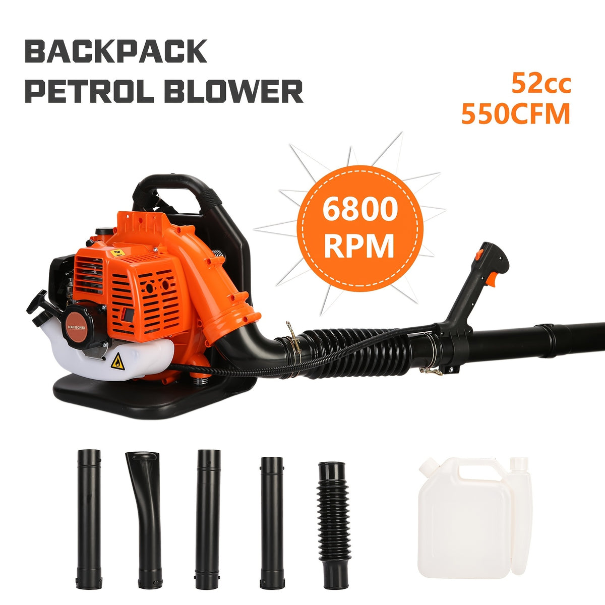 70.92 "x 17.73" X 17.73" Air-cooled Two-stroke Gas Engine, Backpack Style Blade Blower, High-power Two-stroke Strong Wind ABS Garden Backpack Style Snow Blower (orange)
