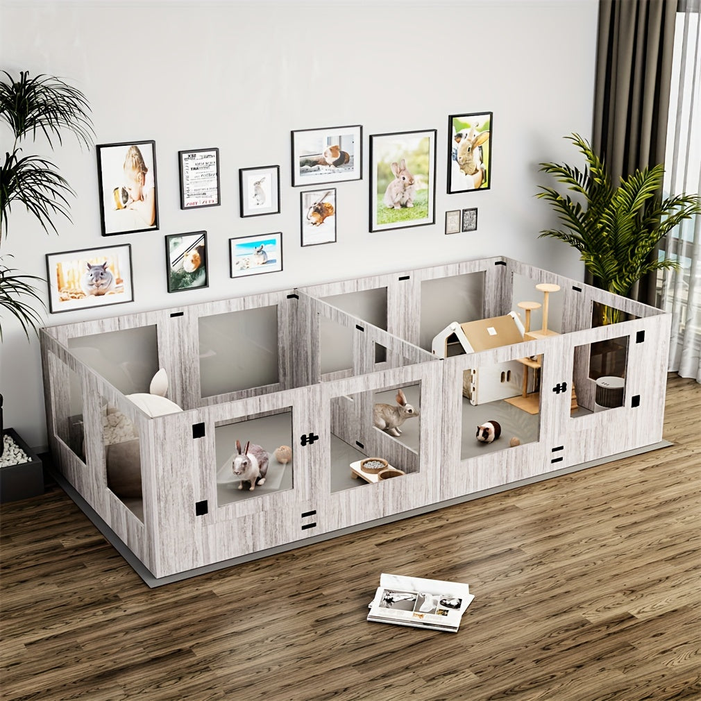 XXL 14-Panel Dog Playpen & Whelping Box with Tempered Glass, Sturdy MDF Construction, and Safety Rails - Spacious Indoor/Outdoor Pet Enclosure for Dogs and Puppies, Puppy Playpen