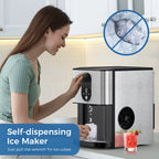 Self Dispensing Nugget Ice Maker Countertop, 46LB Per Day Automatic Chewable Ice, 44lbs/ 24H Nugget Ice Machine, for Home/ Party/ RV/ Camping