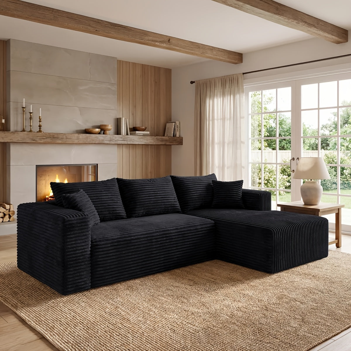95 Inch L-Shaped Sectional Sofa, Fluffy Corduroy Cloud Sleeper Couch, Free Combination Boneless Sofa with Wide Chaise And Ultra-Deep Seating, Cozy Lounge Furniture for Apartment, Living Room, Easy Setup