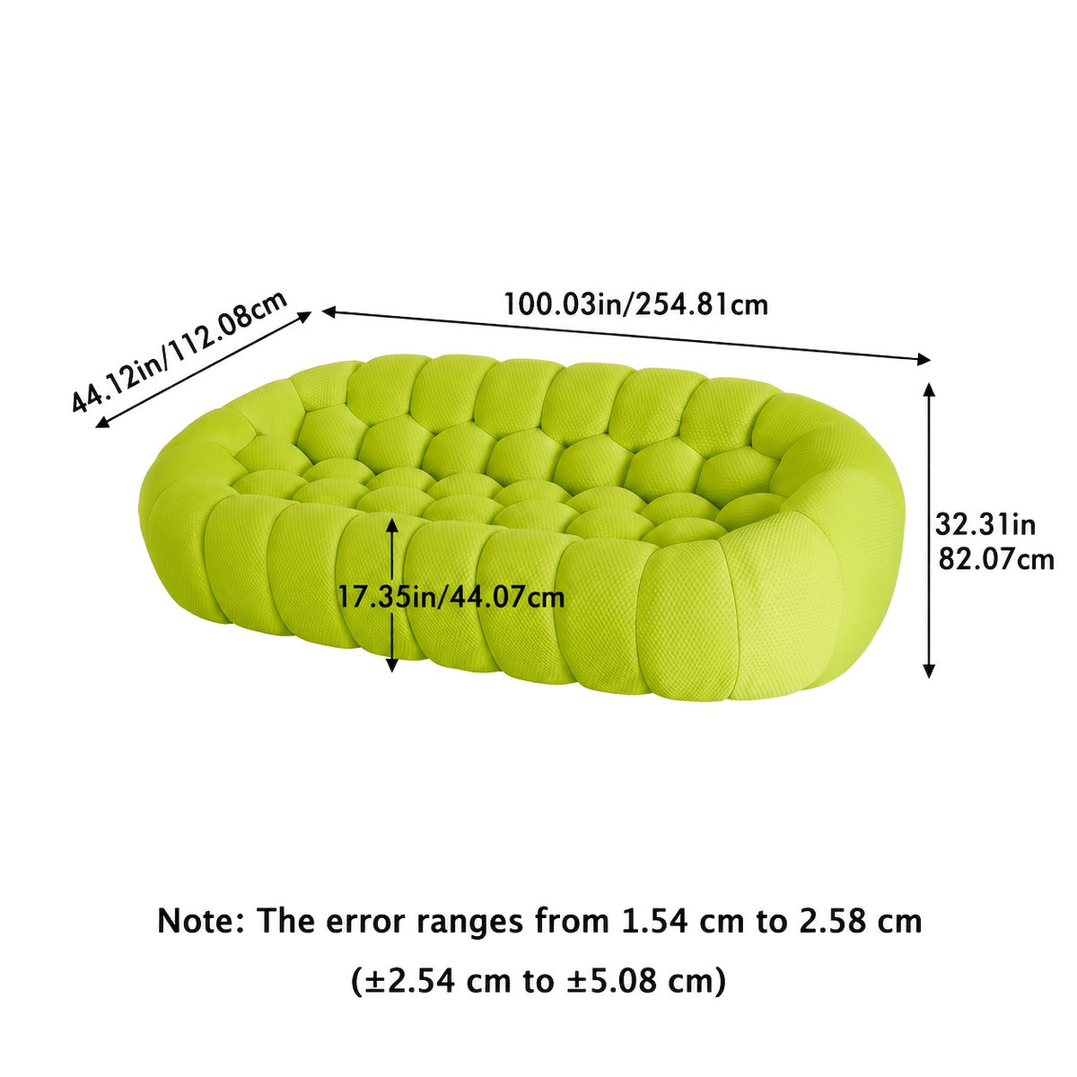 100.03'' Modern Upholstered Curved Sofa, 3 Seater Mesh Fabric Floor Sofa, 3D Honeycomb Shape Curved Couch for Living Room