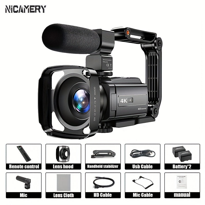 NEW 4K 60FPS HD Camcorder, Support External Microphone, WIFI Transmission And HD Output, Six-axis Anti-shake, Remote Control Operation, Accurate Autofocus, 3.0-inch Capacitive Touch Screen That Can Be Rotated By 270 Degrees, 80-degree Angle