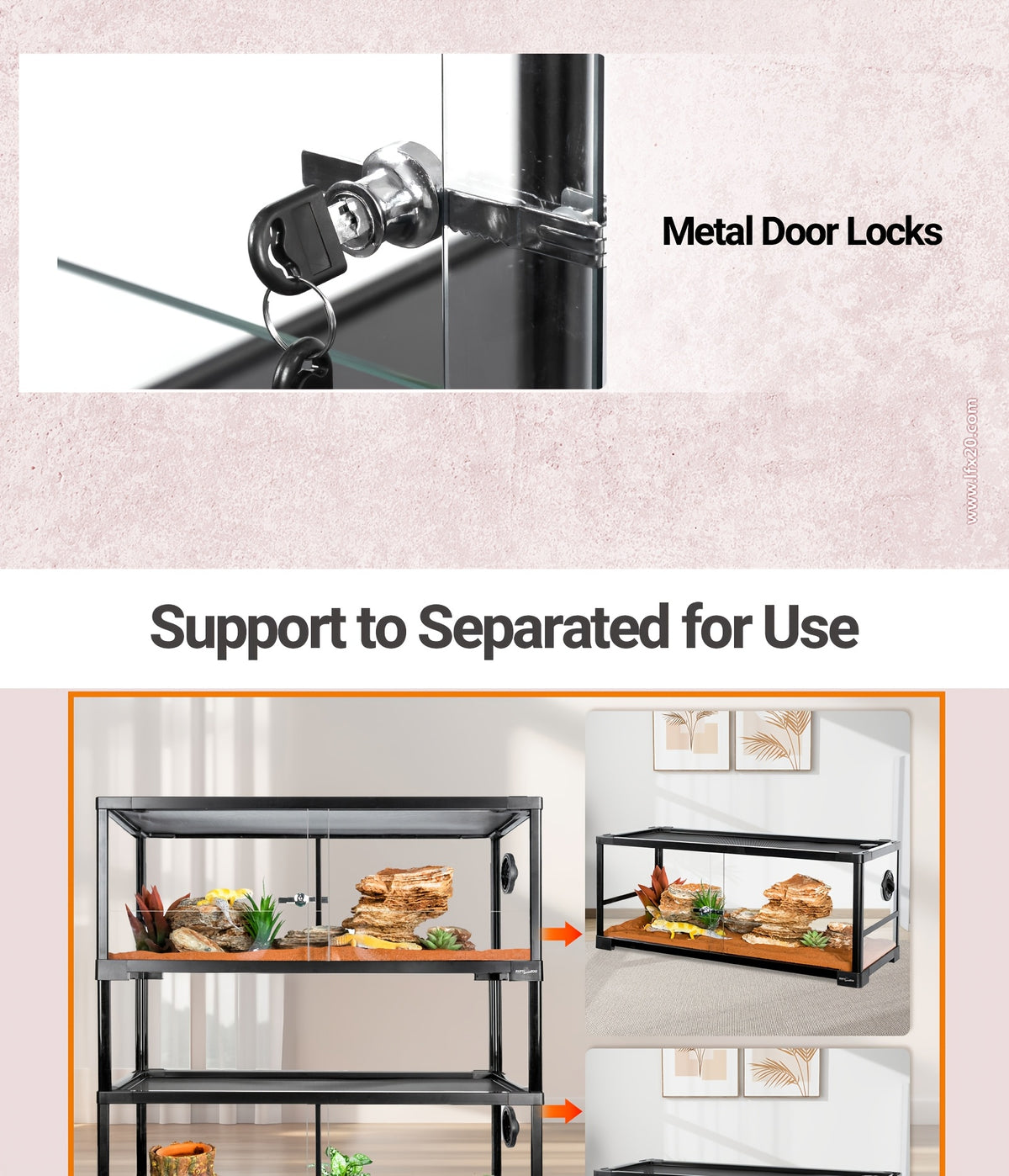 REPTI ZOO Double Stacked Reptile Tank, 30" X 12" X 12" Tall Reptile Terrarium, Front Opening, Full Vision, Knock Down, 2 Pack 20 Gallon Glass Cage for Reptile, Bearded Dragon, Lizard, Gecko