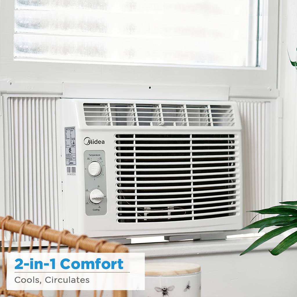 [Midea 5000 BTU Window AC] Midea 5000 BTU Window Air Conditioner, Cool Up to 150 Sq.Ft, Mechanical Knob/ Electronic Digital Control, Window Mount AC for Small Bedroom Office, White