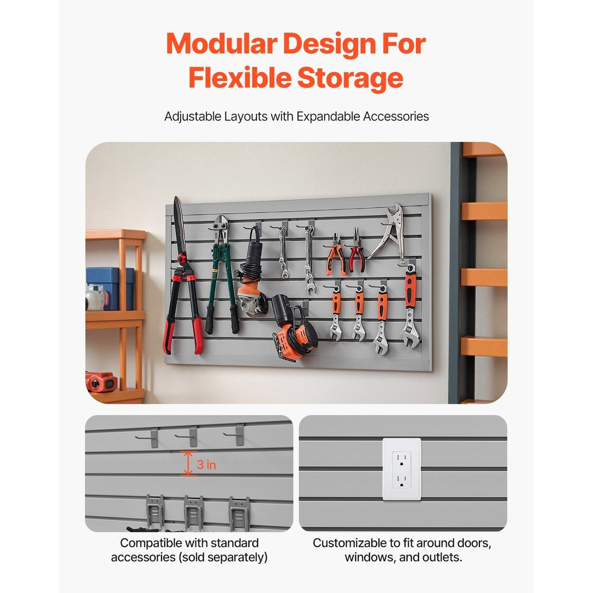 VEVOR 2 x 4 ft / 4 x 4 ft / 8 x 4 ft Slat Wall Paneling PVC White Garage Slatwall with Modular Design White/Grey/Black