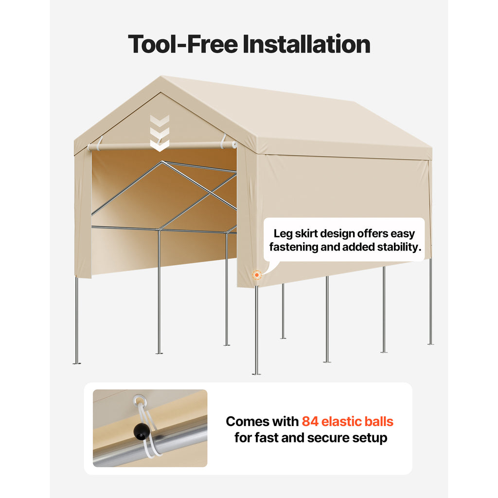 VEVOR Carport Replacement Canopy, 10 x 20 ft / 12 x 20 ft / 13 x 20 ft / 20 x 20 ft Potable Garage Tent Top Tarp with Sidewalls, UV-Resistant & Waterproof, Heavy Duty Car Shelter Tarp with Ball Buggees, Beige / Grey, Frame Not Included