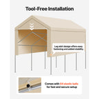VEVOR Carport Replacement Canopy, 10 x 20 ft / 12 x 20 ft / 13 x 20 ft / 20 x 20 ft Potable Garage Tent Top Tarp with Sidewalls, UV-Resistant & Waterproof, Heavy Duty Car Shelter Tarp with Ball Buggees, Beige / Grey, Frame Not Included