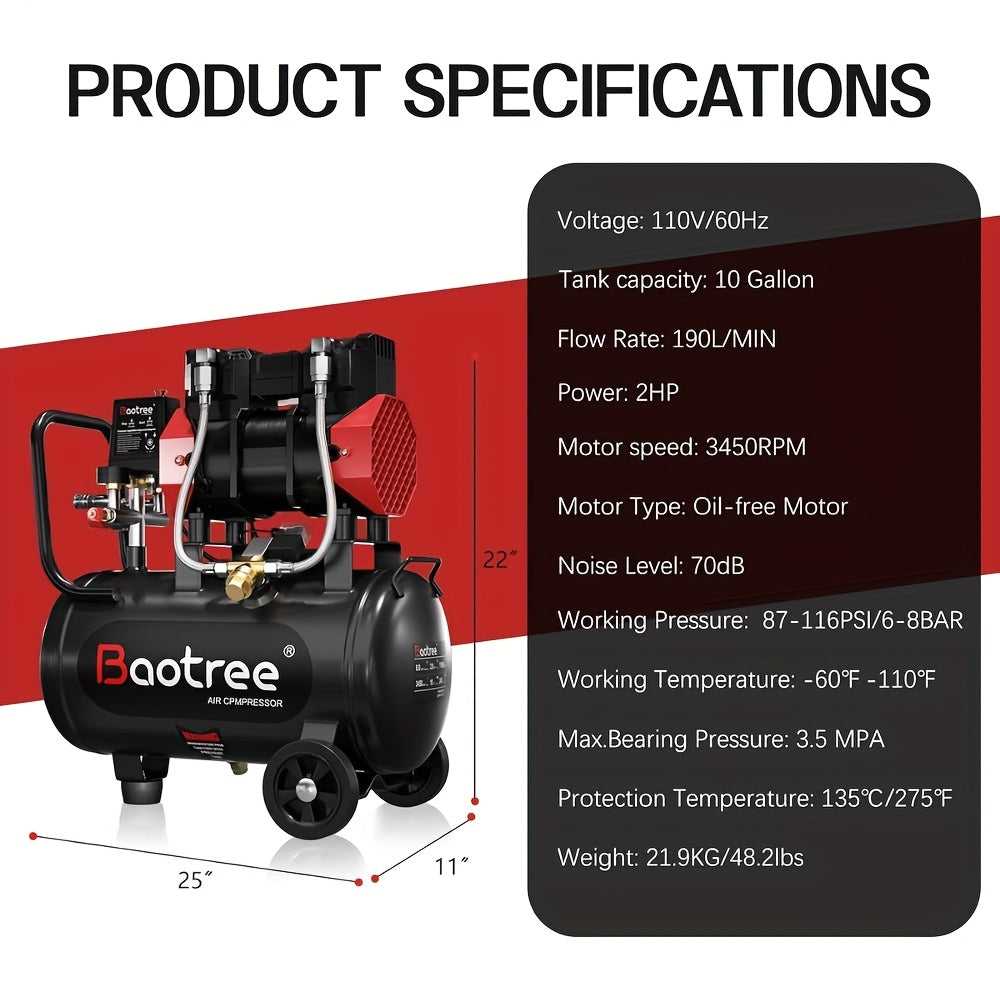 Ultra Quiet 14/10/8 Gallon Oil-Free Air Compressor With Wheels, Fast 60-Second Inflation, 3.5MPA Durable Design & Automaticoverheat Protection For Home/Commercial Use