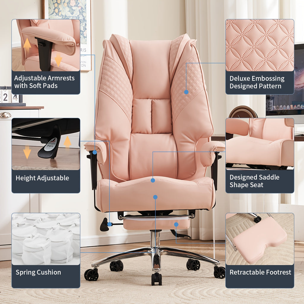 [PU Leather Executive Chair] Efomao Desk Office Chair 400LBS, Big And Tall Office Chair, PU Leather Computer Chair, Executive Office Chair With Leg Rest And Lumbar Support