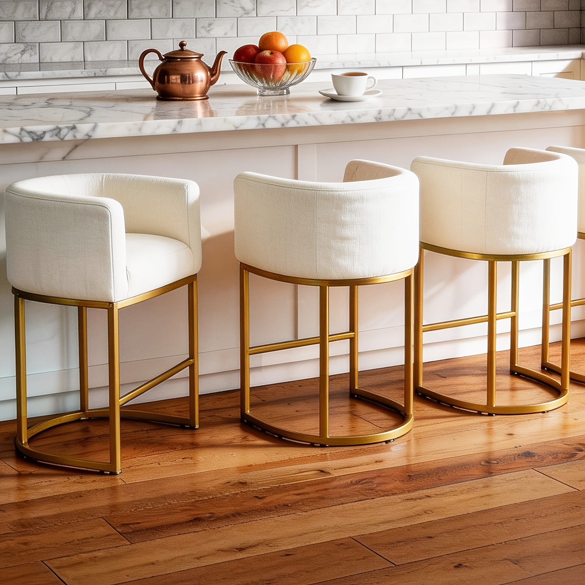 26-Inch Tall Modern Barrel-Shaped Beige Bar Stool - Bar Stool with Ergonomic Backrest And Armrests, Linen And PU Fabric Cushion And Sturdy Black Metal Frame, Suitable for Kitchen Islands, Breakfast Bars, And Home Decoration