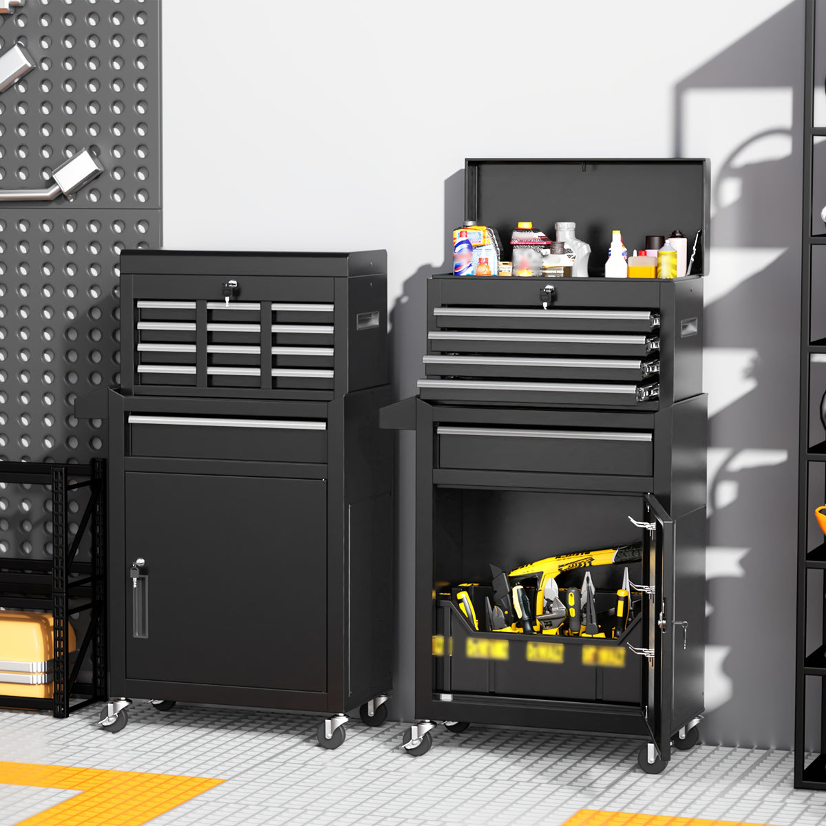 Versatile 5-Drawer Rolling Tool Chest with Detachable Top Tool Box, Tool Storage Cabinet with Universal Lockable Wheels, 2 in 1 Metal Tool Cart for Home Office, Garage, Warehouse, Workshop, Barbershop