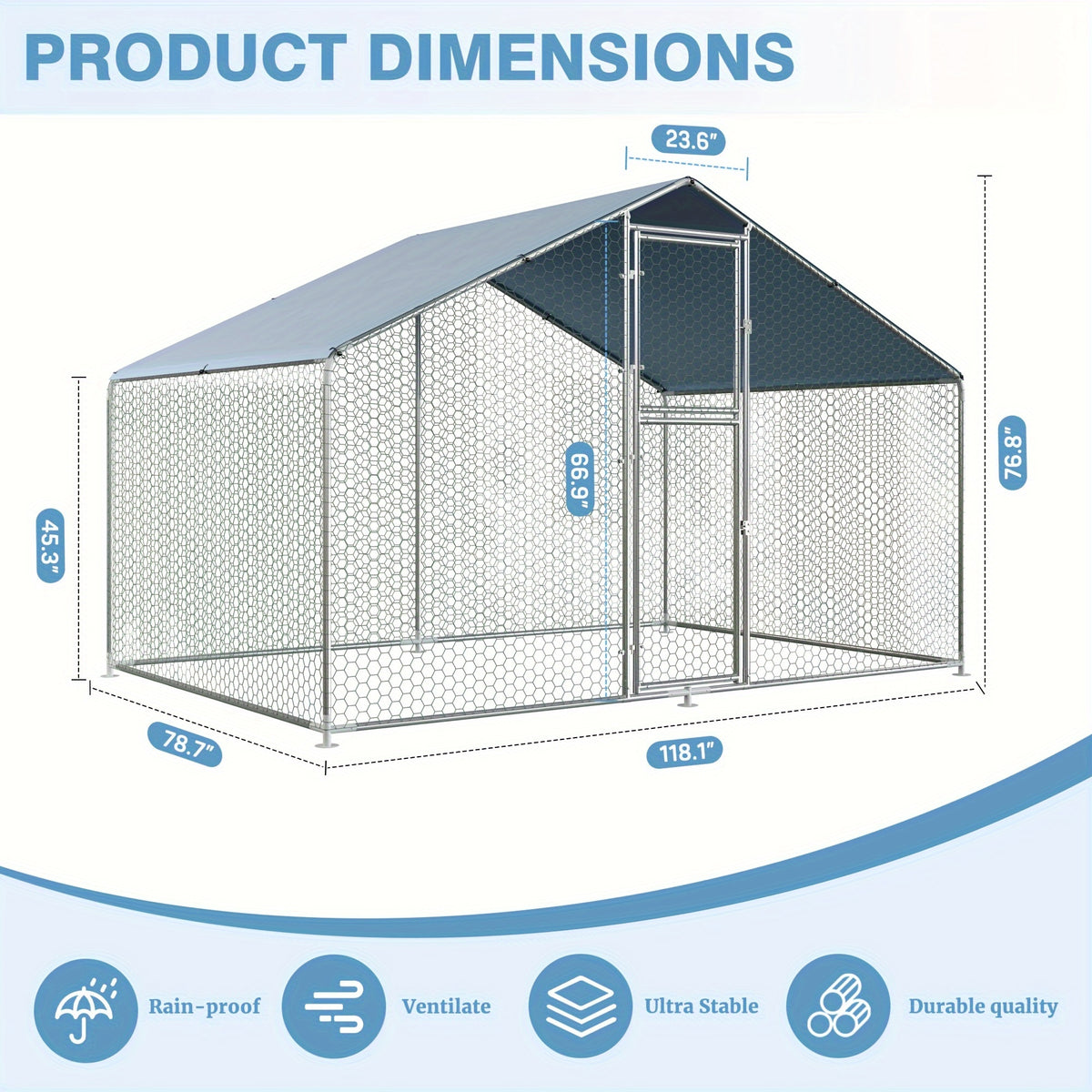 Polar Aurora Metal Chicken Coop, Large Outdoor Chicken Pen, Walk-In Chicken Run for 6-20 Chickens, Double Door Chicken House with UV Protection Cover for Backyard